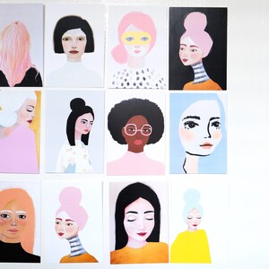 Portrait Parade - set of 12 cards - A6 Card of Original Painting Lady - Stationary Postcard Face woman Wall Art Decoration Artwork print