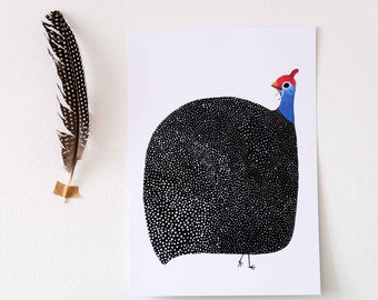 Guineafowl - Print of Original Gouache Painting - Wall art Artwork Tiny feathery dots