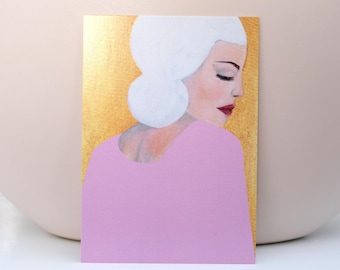 Card Portrait Acceptance - A6 Card Painting Lady Woman - Stationary Postcard Face woman Wall Art Decoration Artwork print Acrylic Modern