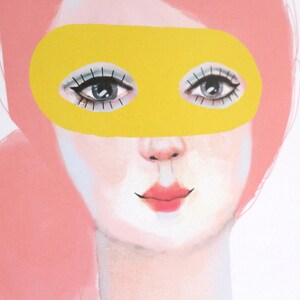 Girl with Mask A4 Print of Original Painting Face Wall Art Decoration Wall Art print Artwork Yellow Pink Modern Dots 340gsm poster image 3