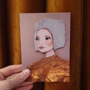 Bobbie A6 Card of Original Painting Woman - Stationary Postcard Face Girl Wall Art Decoration Wall Artwork print Acrylic Modern pastel