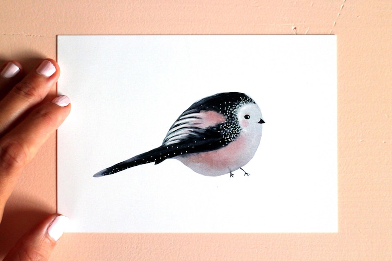 Stationary Cute bird Home deco garden card Birthday Love Anniversary Pink her him Blanco Kawaii Cute Long-tailed Tit Card