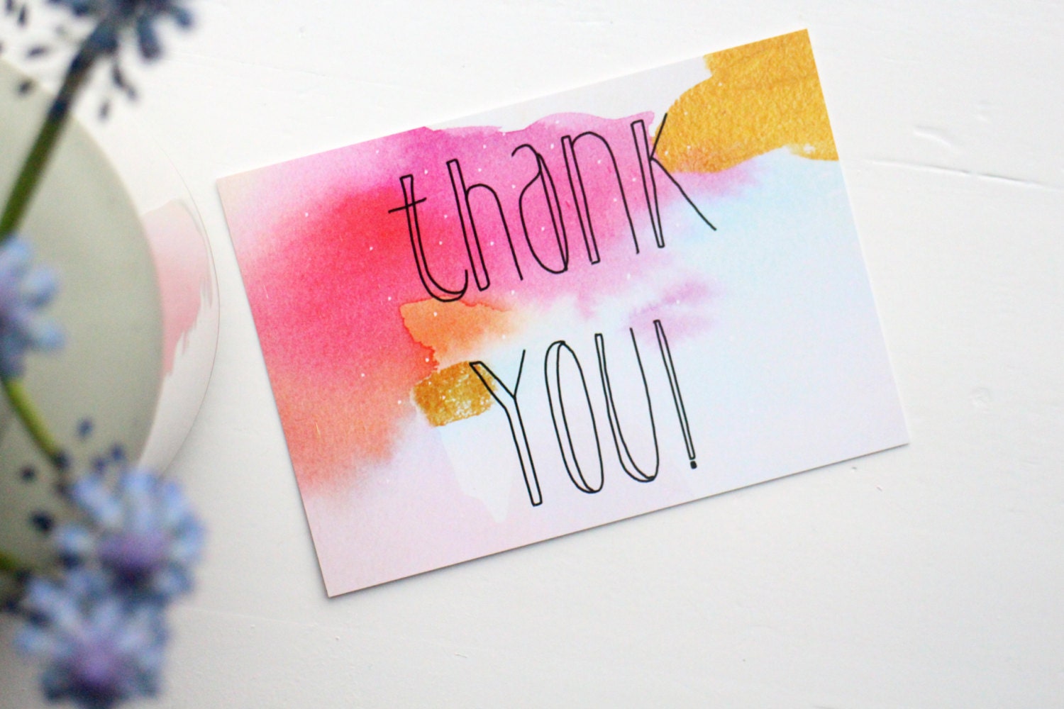 Thank You Card A6 Stationary BLANK Back Stylish Gold Pink Etsy UK