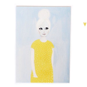 A6 Card of Original Painting Woman yellow dress - Stationary Postcard Face Wall Art Decoration Wall Artwork print Acrylic Modern pastel