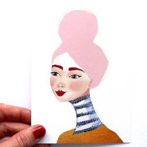 Golden Moments A6 Card of Original Painting Lady Stationary Postcard Face Girl woman Wall Art Decoration Artwork print Acrylic Modern image 1