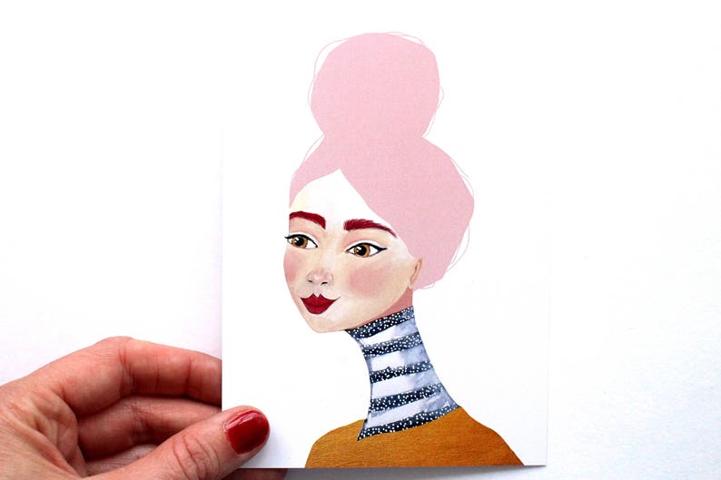 Golden Moments A6 Card of Original Painting Lady Stationary Postcard Face Girl woman Wall Art Decoration Artwork print Acrylic Modern image 1