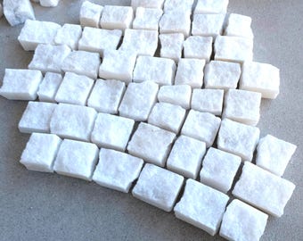Natural White Marble Mosaic Stone | Hand Cut Stone Tiles | Raw Stone for Mosaics, Crafts, Aquarium / Terrarium Design | 1 lb