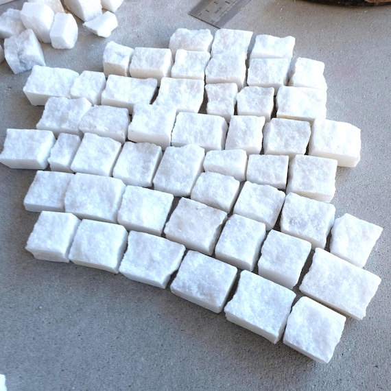 Natural White Marble Mosaic Stone | Hand Cut Stone Tiles | Raw Stone for Mosaics, Crafts, Aquarium / Terrarium Design | 1 lb