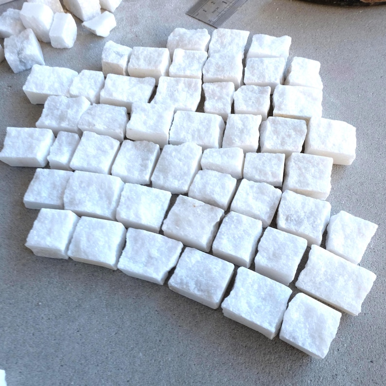Natural White Marble Mosaic Stone | Hand Cut Stone Tiles | Raw Stone for Mosaics, Crafts, Aquarium / Terrarium Design | 1 lb image 1