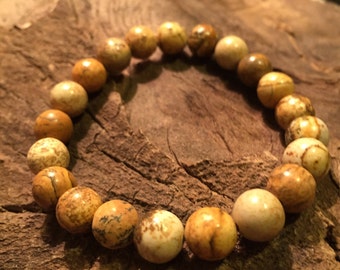 Picture Jasper Gemstone Healing Bracelet. Men's or Women's. Awareness.  Connect with Nature. Yoga. Energizing.