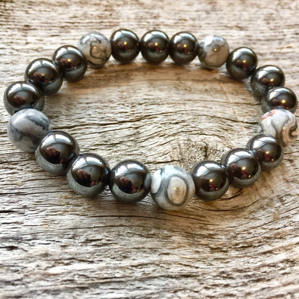 Magnetic Hematite and Scenery Jasper Pain Relief Bracelet