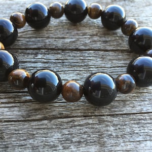Obsidian and Tiger's Eye Healing Gemstone Bracelet Men's or Women's Protection Resilience Luck. image 1