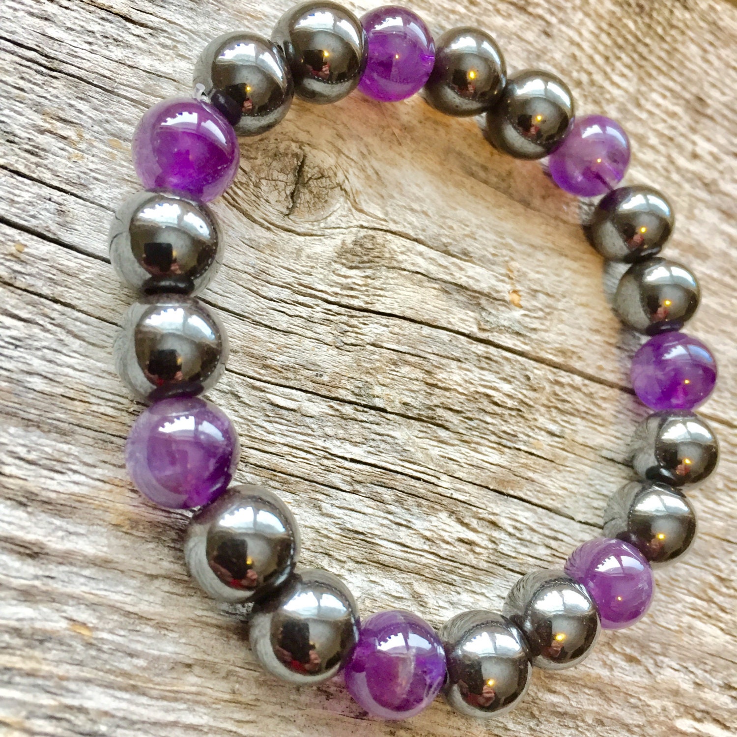 Hematite and Amethyst Pain Relief Bracelet Etsy Canada