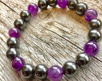 Magnetic Hematite and Amethyst Pain Relief Bracelet