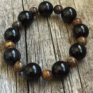 Obsidian and Tiger's Eye Healing Gemstone Bracelet Men's or Women's Protection Resilience Luck. image 4