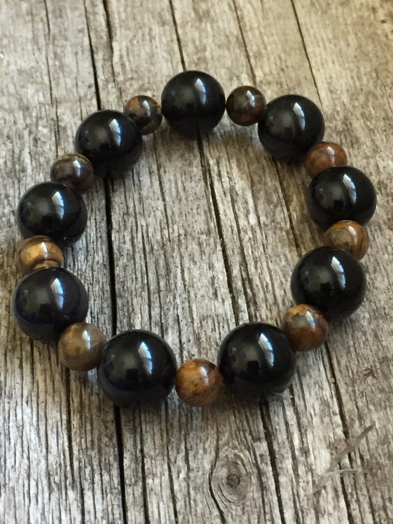 Obsidian and Tiger's Eye Healing Gemstone Bracelet Men's or Women's Protection Resilience Luck. image 4