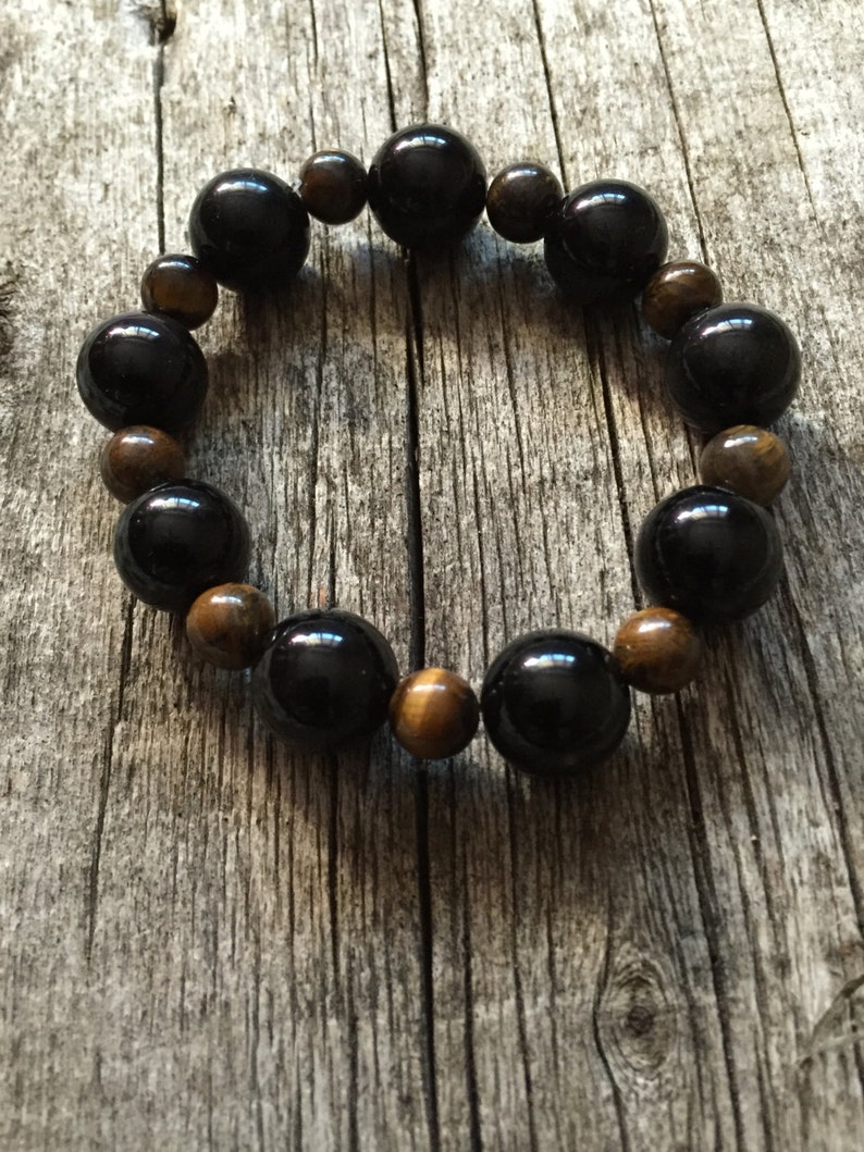 Obsidian and Tiger's Eye Healing Gemstone Bracelet Men's or Women's Protection Resilience Luck. image 5