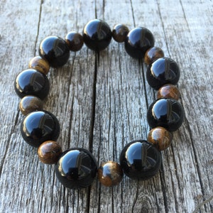 Obsidian and Tiger's Eye Healing Gemstone Bracelet Men's or Women's Protection Resilience Luck. image 2