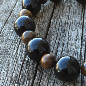 Obsidian and Tiger's Eye Healing Gemstone Bracelet Men's or Women's Protection Resilience Luck. image 3