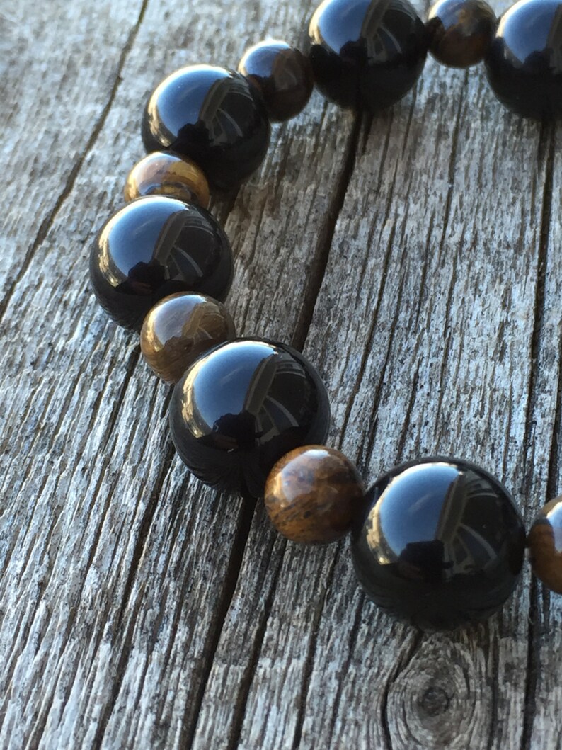 Obsidian and Tiger's Eye Healing Gemstone Bracelet Men's or Women's Protection Resilience Luck. image 3