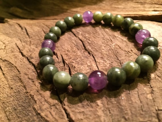 Jade and Amethyst Healing Gemstone Bracelet. Serenity. | Etsy