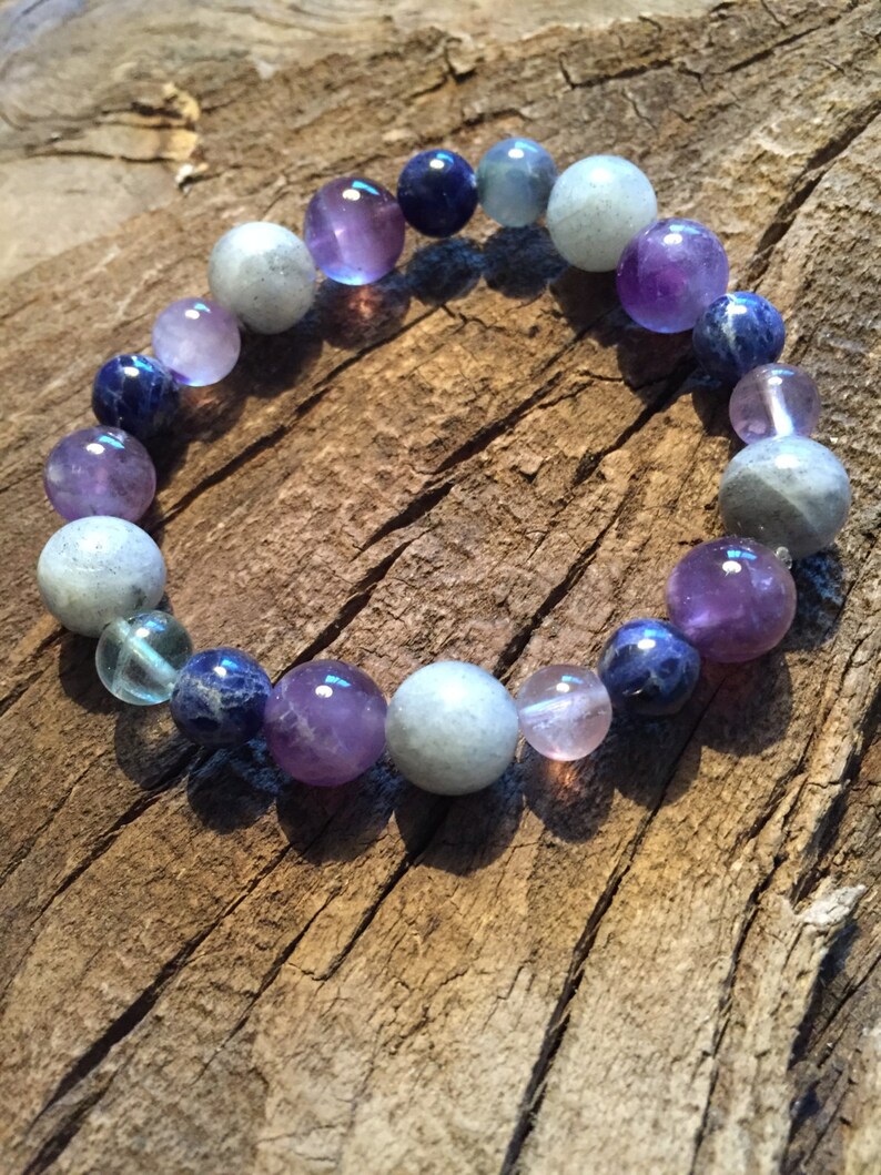 Insomnia Healing Gemstone Bracelet Promotes Restful Sleep. A combination of 8 and 10 mm beads. image 4