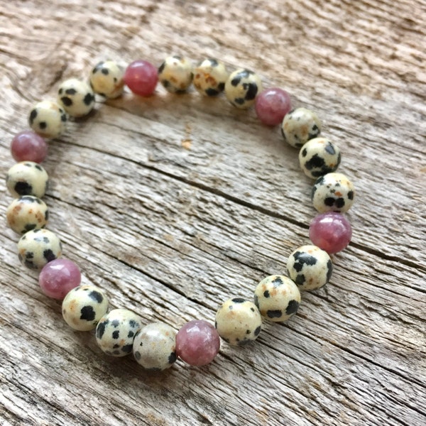 Child's Dalmation Jasper and Pink Tourmaline Bracelet