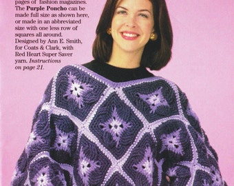 Crochet Purple Granny Square Poncho Pattern -Womens Cloak Poncho Pattern - PDF Download