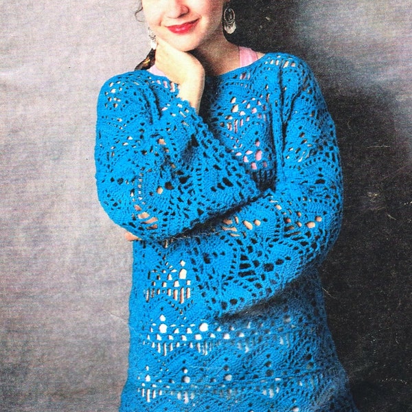 Crochet Tunic Top Dress Open-weave PATTERN, Crochet tunic beach coverup PATTERN - Digital Download - Sizes 10-12 (14-16)-U.S.Version