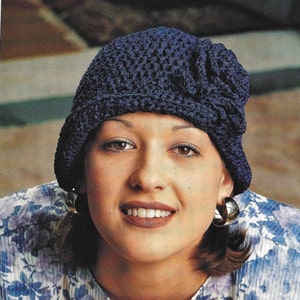 Crochet Cloche Hat Pattern, Womens Crochet Hat Pattern, Cloche Hat Pattern with Flower, Womens Hat Instant Download image 1