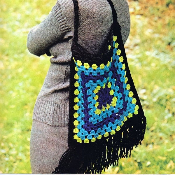 Crochet Black Boho Giant Hippie Purse Bag Satchel Cross Body Tote Pattern- PDF Download