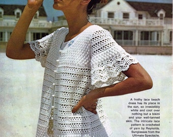 Crochet Tunic Pattern, White Summer Bikini Beach Cover-up Tunic Dress Pattern- PDF Download