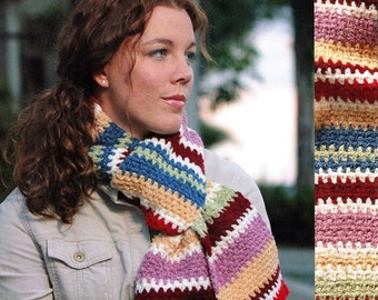 Crochet Striped Scarf PATTERN, Scrap Yarn, Striped Scarf Pattern, Neck Warmer, Digital Download