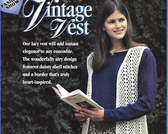 Crochet Hearts Vintage Vest Lacy Pattern, Weekend Vest PATTERN - Ladies, Women Hearts Edging - Plus Sizes - Digital Download