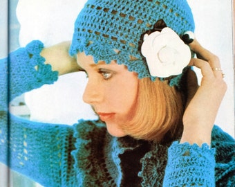 Peacock Blouse Sweater and lace cloche cap Pattern, Pullover PATTERN,Crochet Sweater PATTERN,   Digital Download