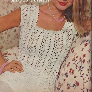 Farrell Fawcett Crochet Top Pattern, Women's Summer Sleeveless Vintage Picot Edge White Blouse, "RARE" Crochet Pattern - PDF Download