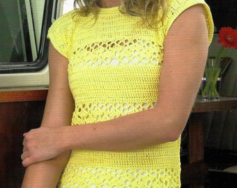 Crochet Top Pattern, Sunshine Delight Sleeveless Tunic Pattern-  PDF Download