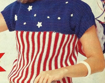 Crochet Patriotic U.S.A. Stars & Stripes Top Pattern, Ladies Womens 4th of July Pattern, Instant Download