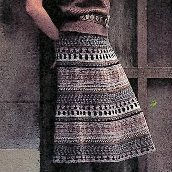 Crochet  Boho Chic Hippie Skirt Tribal Pattern,  Digital Download U.S.Version