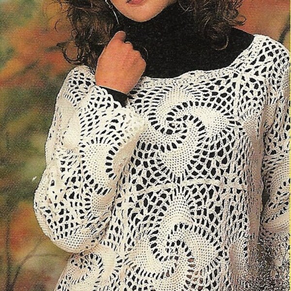 Crochet Motif Sweater Pattern, Pinwheel Lace Pullover PATTERN, Ladies Womens Cover-up Pattern, PDF Download