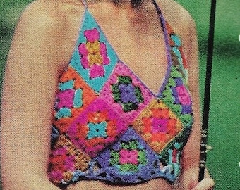 Crochet Granny Square Triangle and V-Neck Halter Tops Pattern, Ladies Womens Summer Crop Tops Pattern- PDF Download