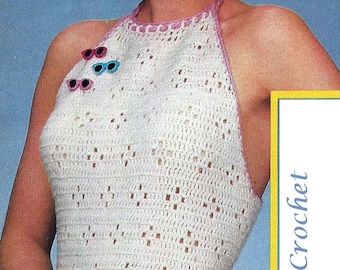Crochet Halter Top Pattern, Summer Beach Beginner's Crochet White Top Pattern- Digital Download