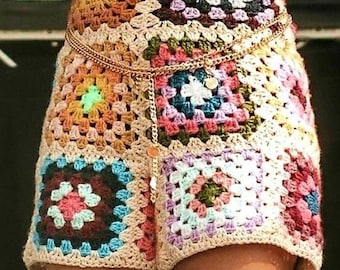 Crochet Granny Square Overalls Pattern Boho Hip Hugger Hot Pants Dungarees  Pattern Bib Shorts - PDF Download