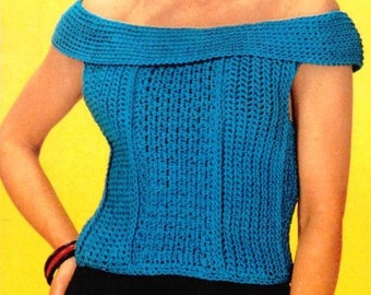 Crochet Quick & Easy Sleeveless Off the Shoulder Cropped Top Crochet Sweater Pattern, PDF Download- Sizes: Small (medium, large)