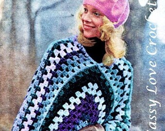 Crochet Poncho  Granny Square PATTERN,  Crochet Pattern -  PDF Download
