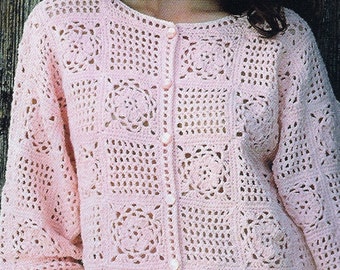 Crochet Pink Sweater Beach Tunic Top Granny Squares Pattern, Crochet for Girls and Woman Top Coverup, Plus Sizes- PDF DOWNLOAD-Sizes 8-18