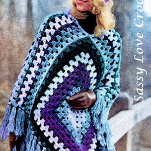 Gehaakt vierkant omslagdoek omslagdoek blauwtinten poncho - pdf-download