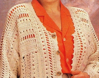 Crochet  Cardigan Sweater Pattern, Buttoned down Large Size Sweater Pattern-Digital Download