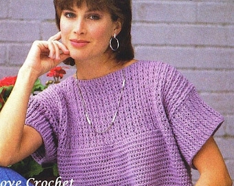 Crochet Sweater Top Pattern,  Purple Sweater,  Womens Pullover Pattern,  -PDF Download- Plus Sizes