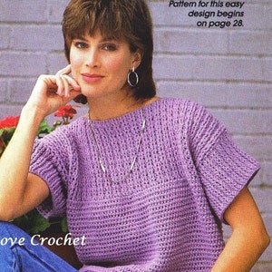 Crochet Sweater Top Pattern,  Purple Sweater,  Womens Pullover Pattern,  -PDF Download- Plus Sizes